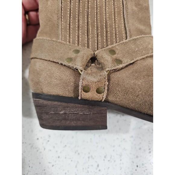 Very Volatile Boots Womens 8.5 Harness Strap Slip On Suede Wood Heel BoHo Casual - Picture 11 of 16